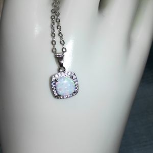18k White Gold Plated Fire Opal with Crystals NWT